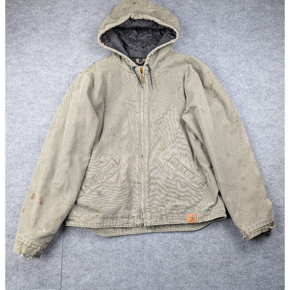 Carhartt Duck Canvas Jacket Mens Large 100733 316 Green Faded Thrashed Work Wear